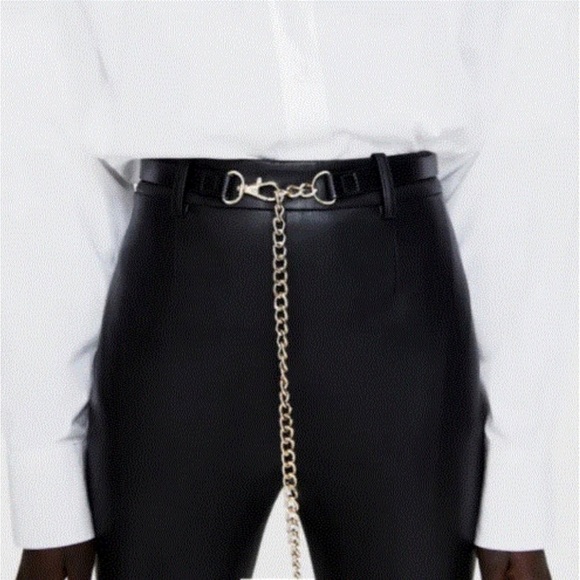 NWT skinny faux leather pants with gold chain - Picture 3 of 6